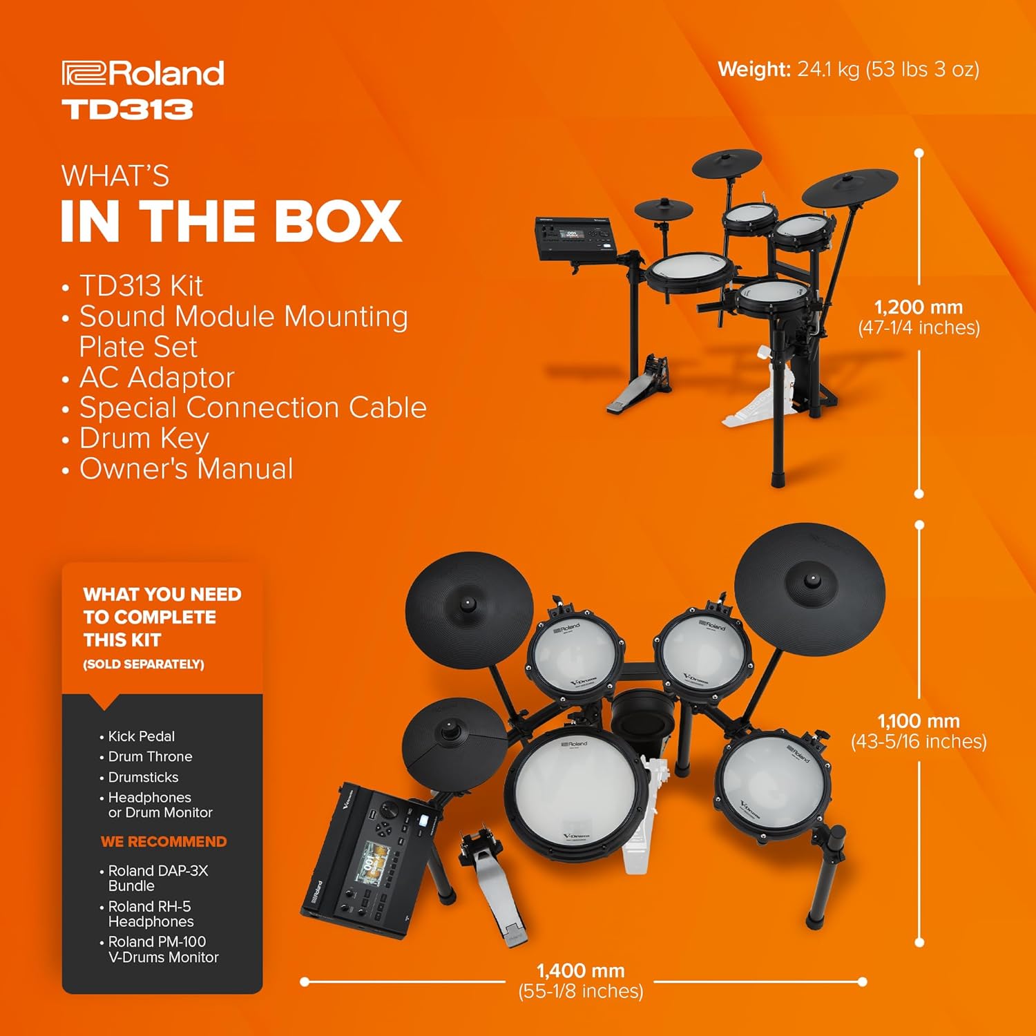 ROLAND TD313 V-Drums MDS-COM 5-Pieces Electronic Drum Kit