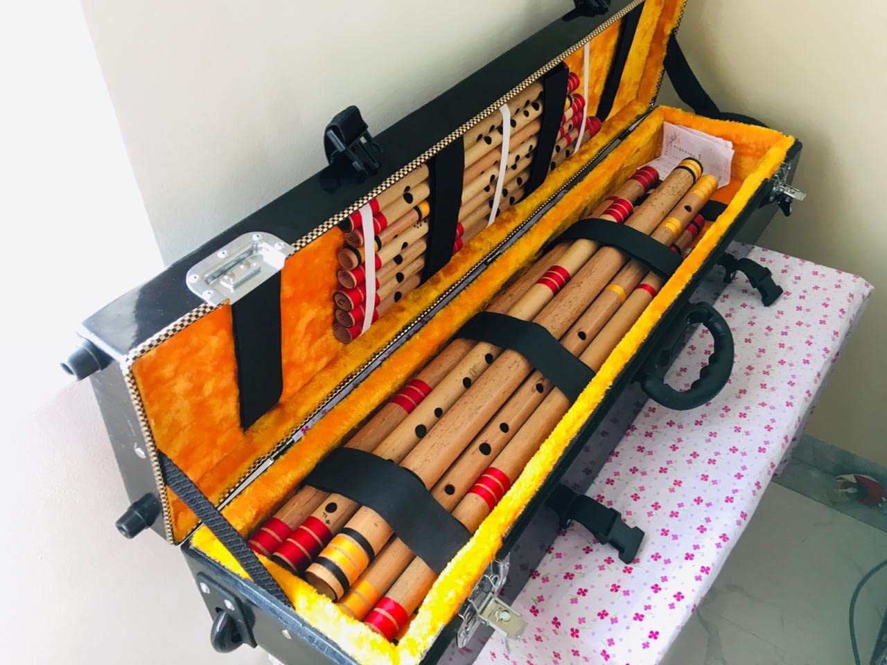 Hard FIber Case of Flute for full set With Trolley and wheels - BLACK SPLASH DESIGN