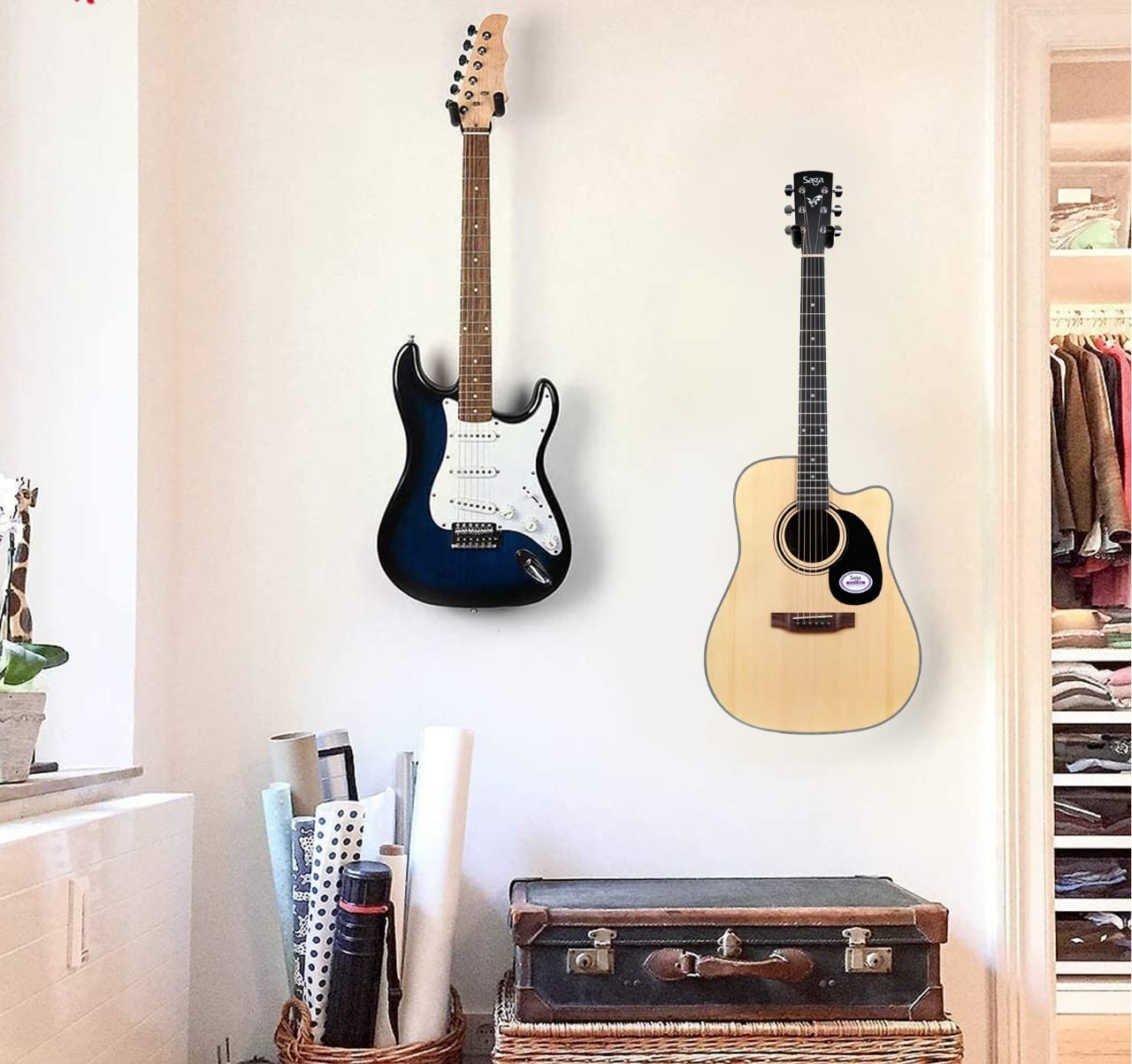 Neowood PWH-1 Bronze Guitar Wall Mount Hanger Stand with Cushion and Metal Base for Acoustic bass Electric Classical Guitar and Ukulele