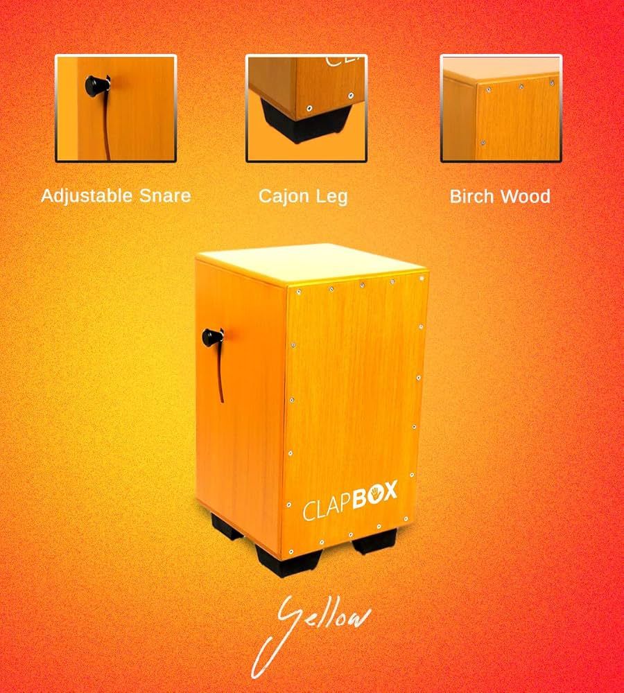 Clapbox Adjustable Snare Cajon CB40- Yellow Birch Wood H50 W30 L30 - 3 Internal Snares