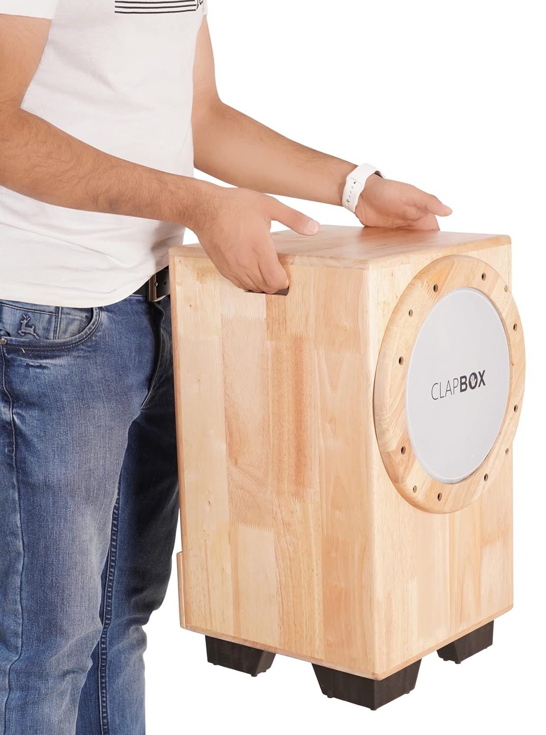 Clapbox Cajembe Cajon 4 instruments in 1 - Rubber wood H50 W30 L30 3 Internal Snares Natural