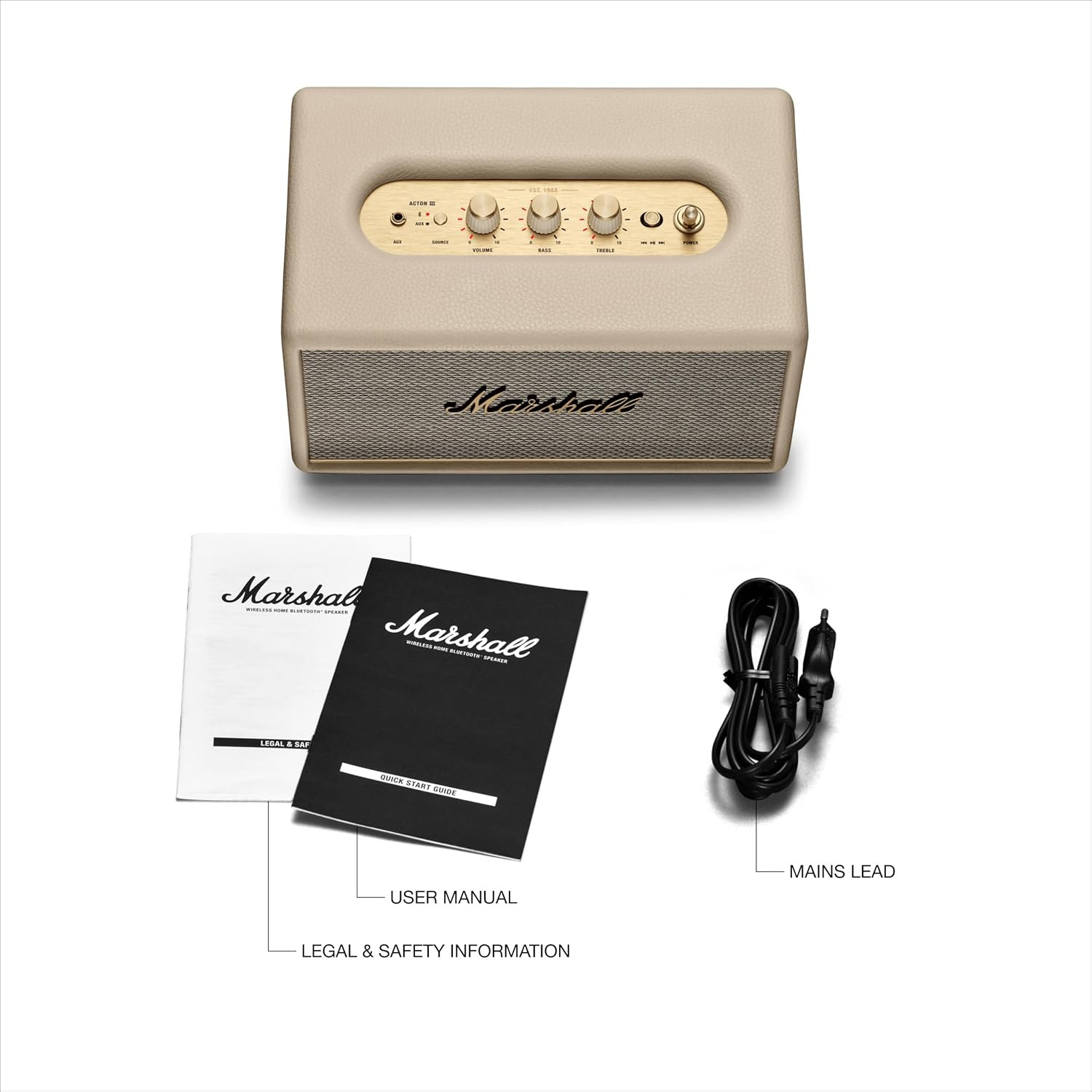 Marshall Acton III Wired Connectivity Stereo Home Speakers with Bluetooth 52 RCA or 35mm Input Cream