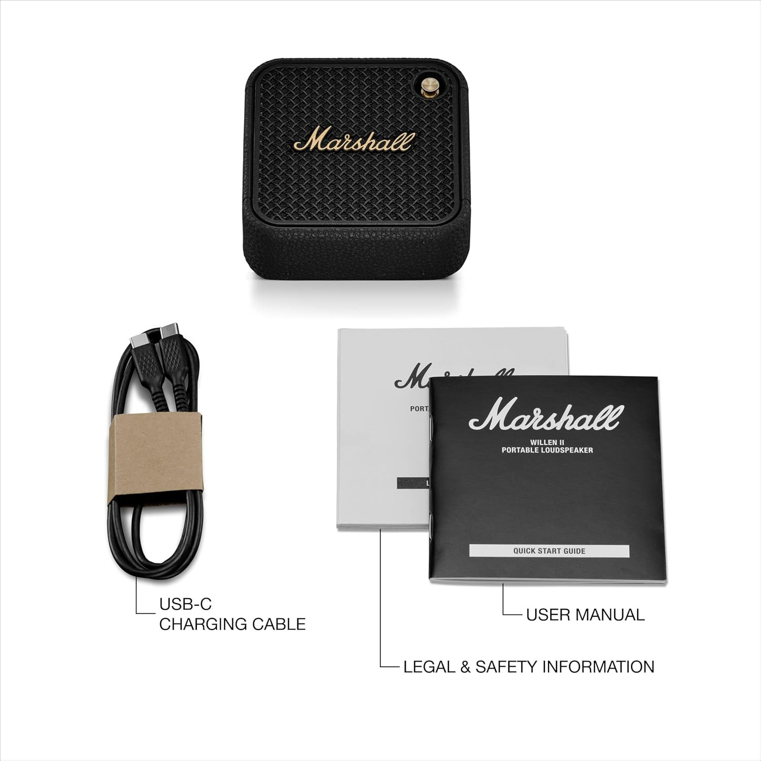 Marshall Willen II Portable Bluetooth Speaker 17 Hour Playtime Dust Waterproof IP67 10 W Bluetooth Speaker Black Brass Mono Channel