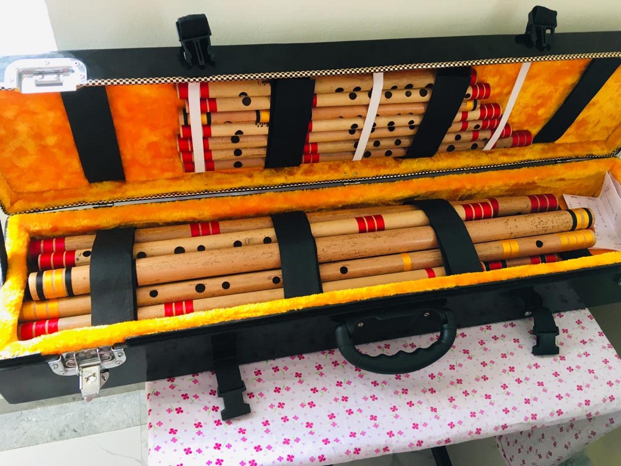 Hard FIber Case of Flute for full set With Trolley and wheels - BLACK SPLASH DESIGN