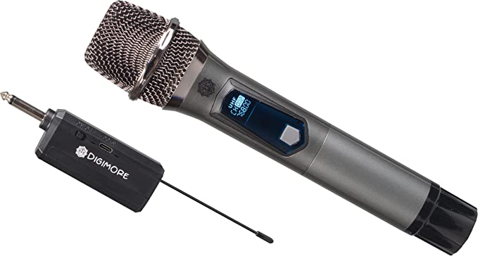 DIGIMORE D-340 Wireless Microphone Only for Mic Input UHF MetalABS Dynamic Handheld Multipurpose Mic with Rechargeable Receiver Work 4hs 50m Range for Karaoke Machine Amplifier Speaker Mixer Church
