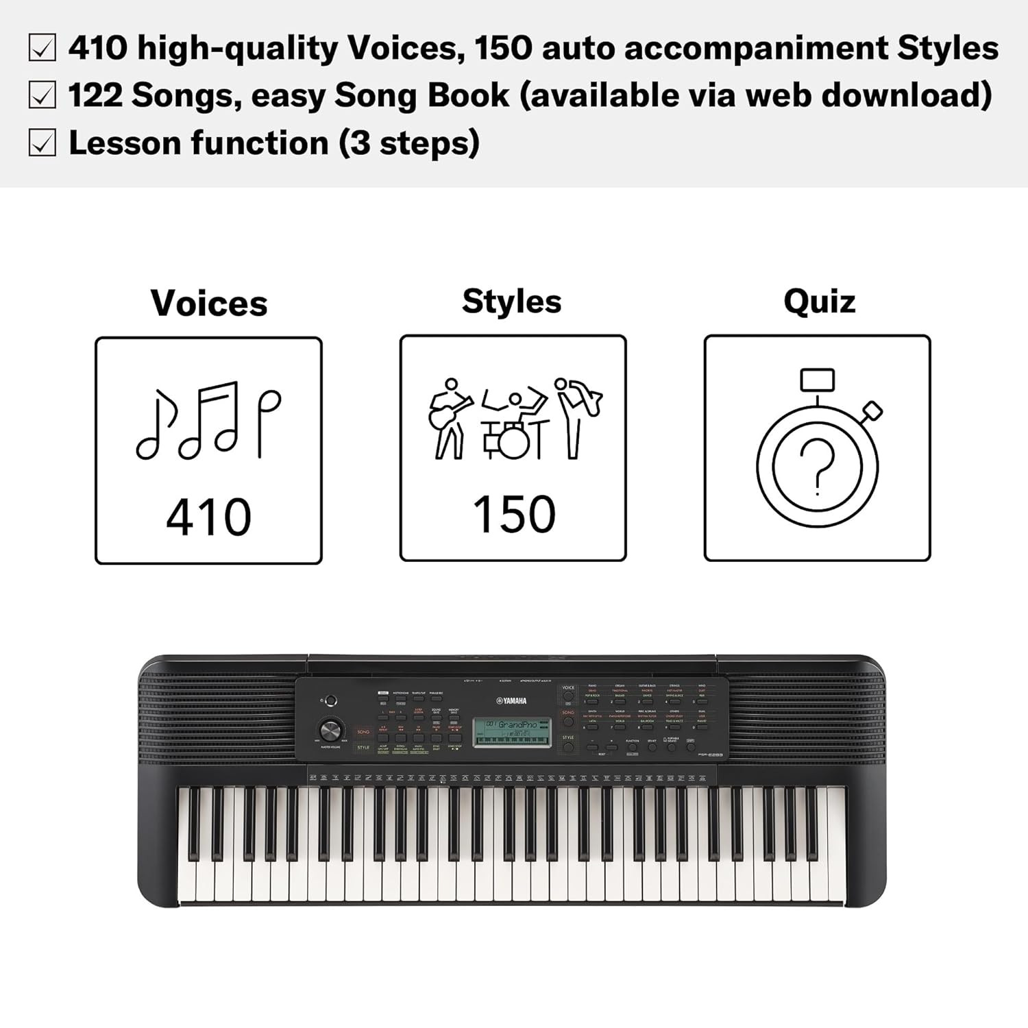 Yamaha PSR-E283 Portable Keyboard 61 Keys Black Lightweight Compact Built-in Voices Rhythms USB Connectivity Ideal for Beginners Home Practice