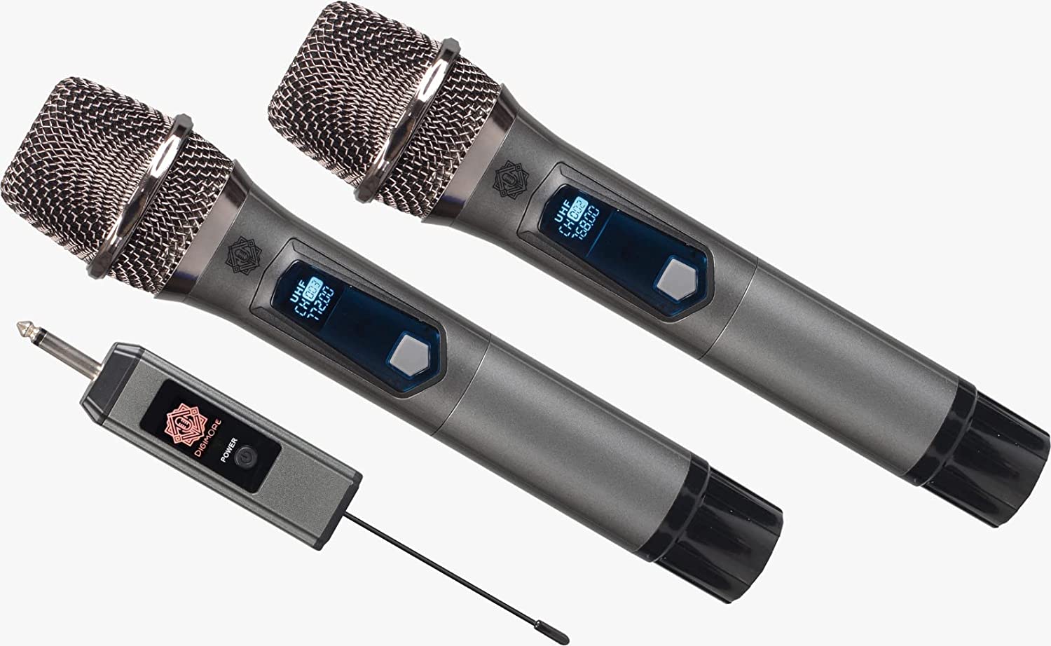 DIGIMORE D-350 Wireless Microphone Metal Dual Handheld Dynamic Microphone Dual Professional Cordless Dynamic Microphone System for Amplifier PA System Karaoke Meeting Party Church DJ Wedding