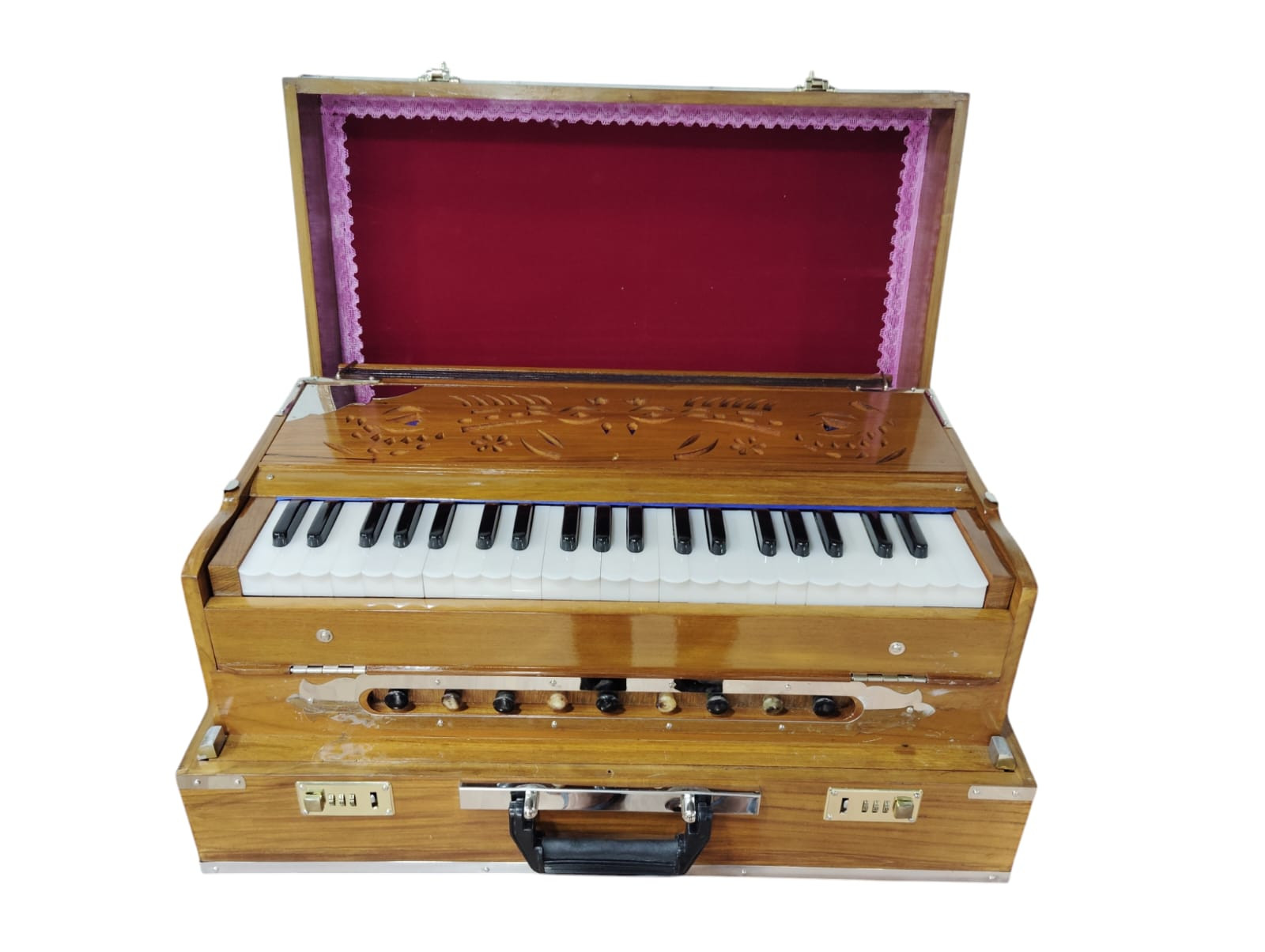Harmonium 9 Stopper Folding 42 Keys Multi Fold Bellow Coupler Fundtion Harmonium Musical Instruments With Carry BagLight Brown