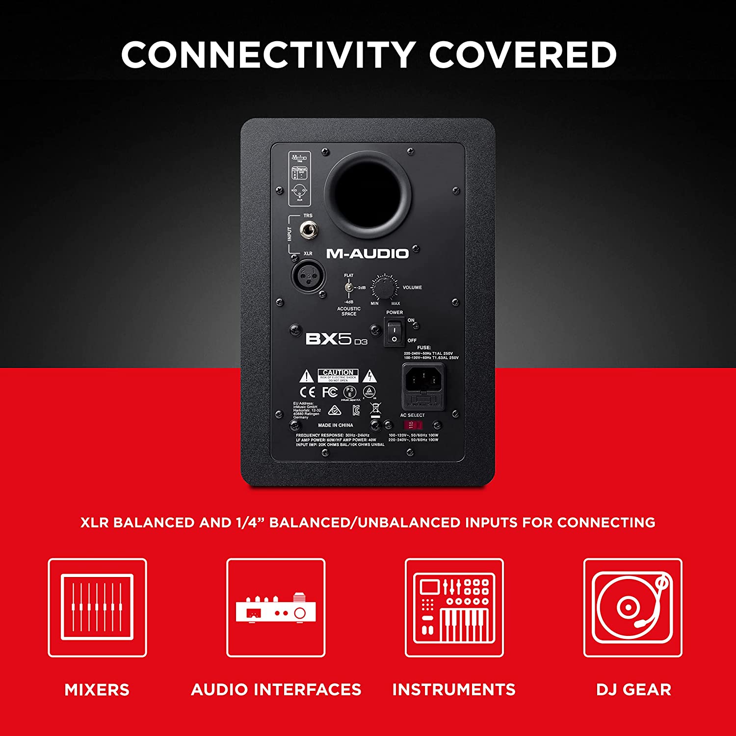 M-Audio BX5 D3 Compact 2-Way 5 Inch127cm Active Studio XLR Monitor Speaker for Music Production and Mixing Black