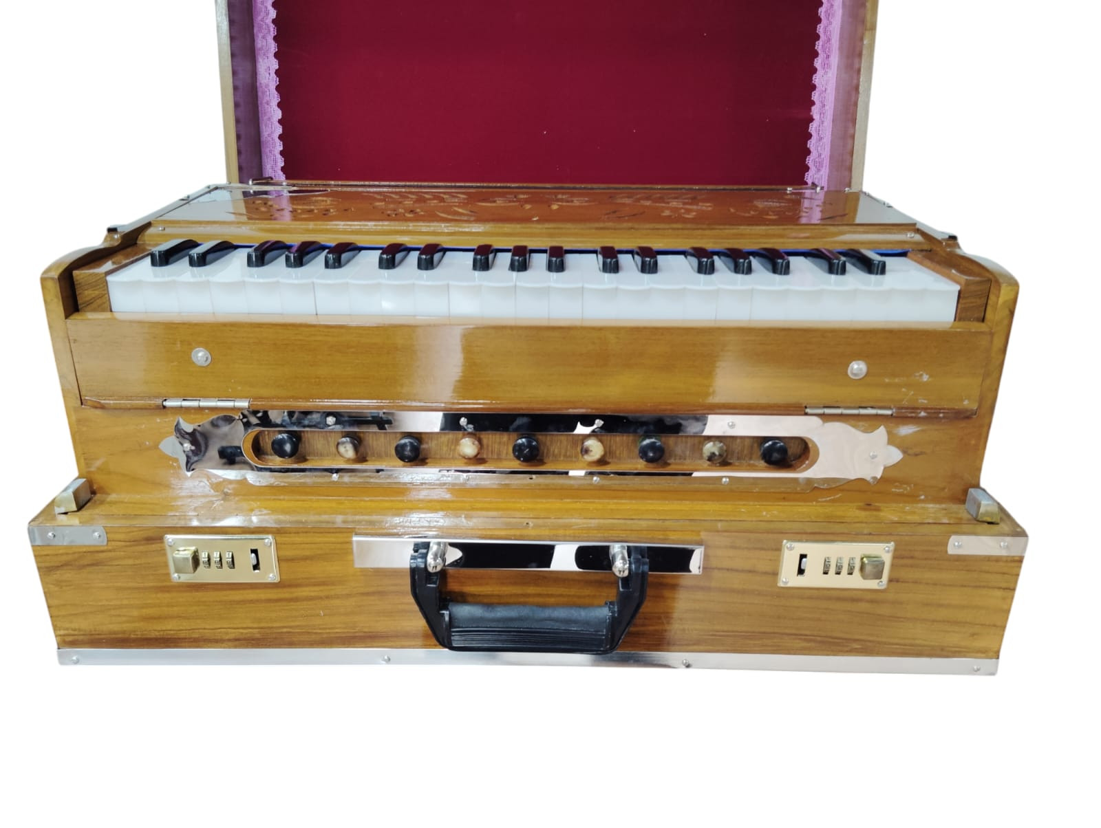 Harmonium 9 Stopper Folding 42 Keys Multi Fold Bellow Coupler Fundtion Harmonium Musical Instruments With Carry BagLight Brown