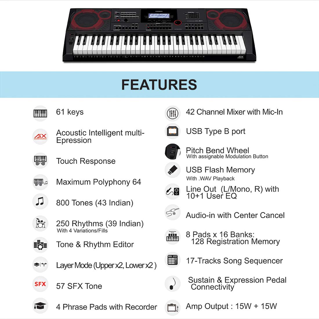 Casio CT-X9000IN 61-Key Portable Keyboard with Carry Case Black