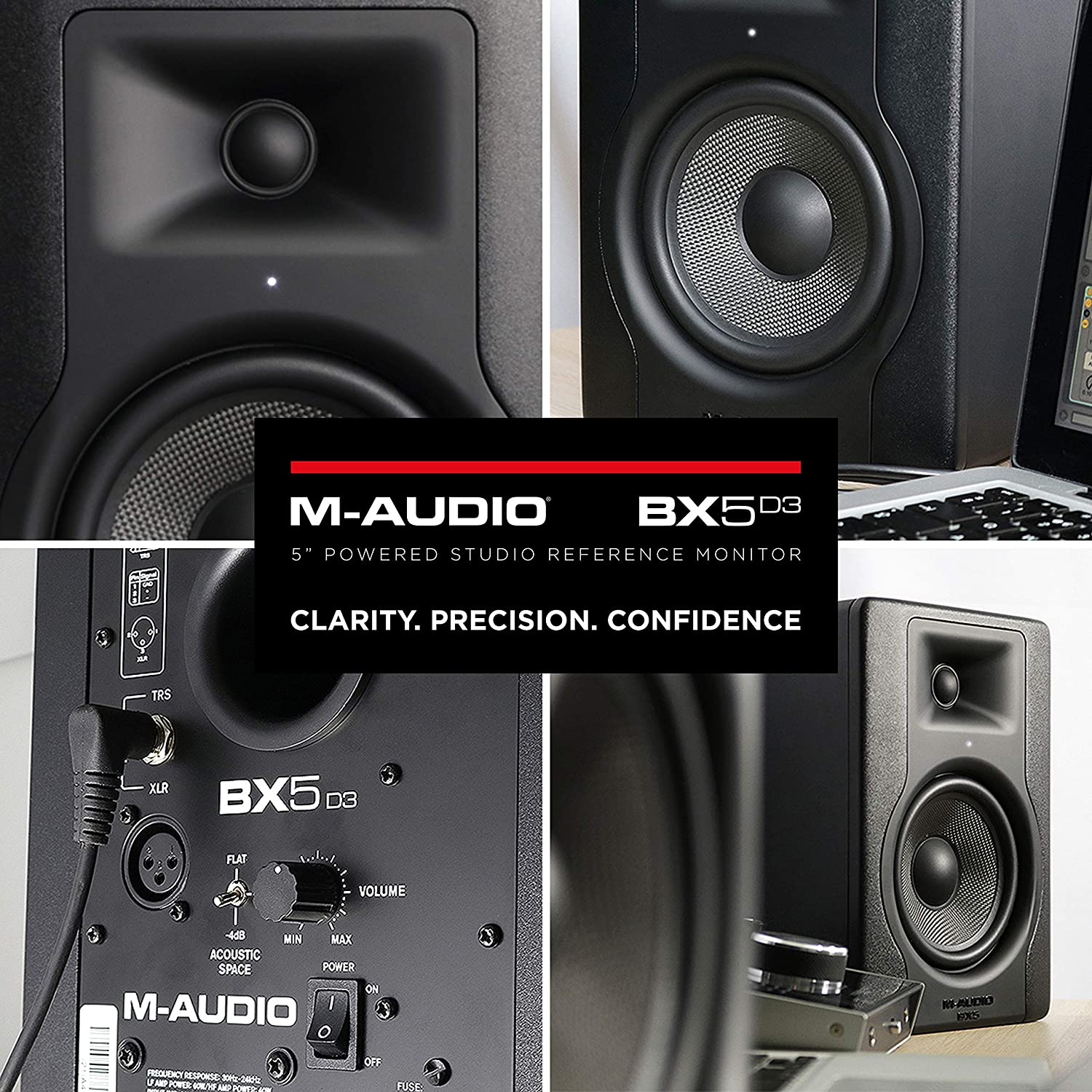 M-Audio BX5 D3 Compact 2-Way 5 Inch127cm Active Studio XLR Monitor Speaker for Music Production and Mixing Black