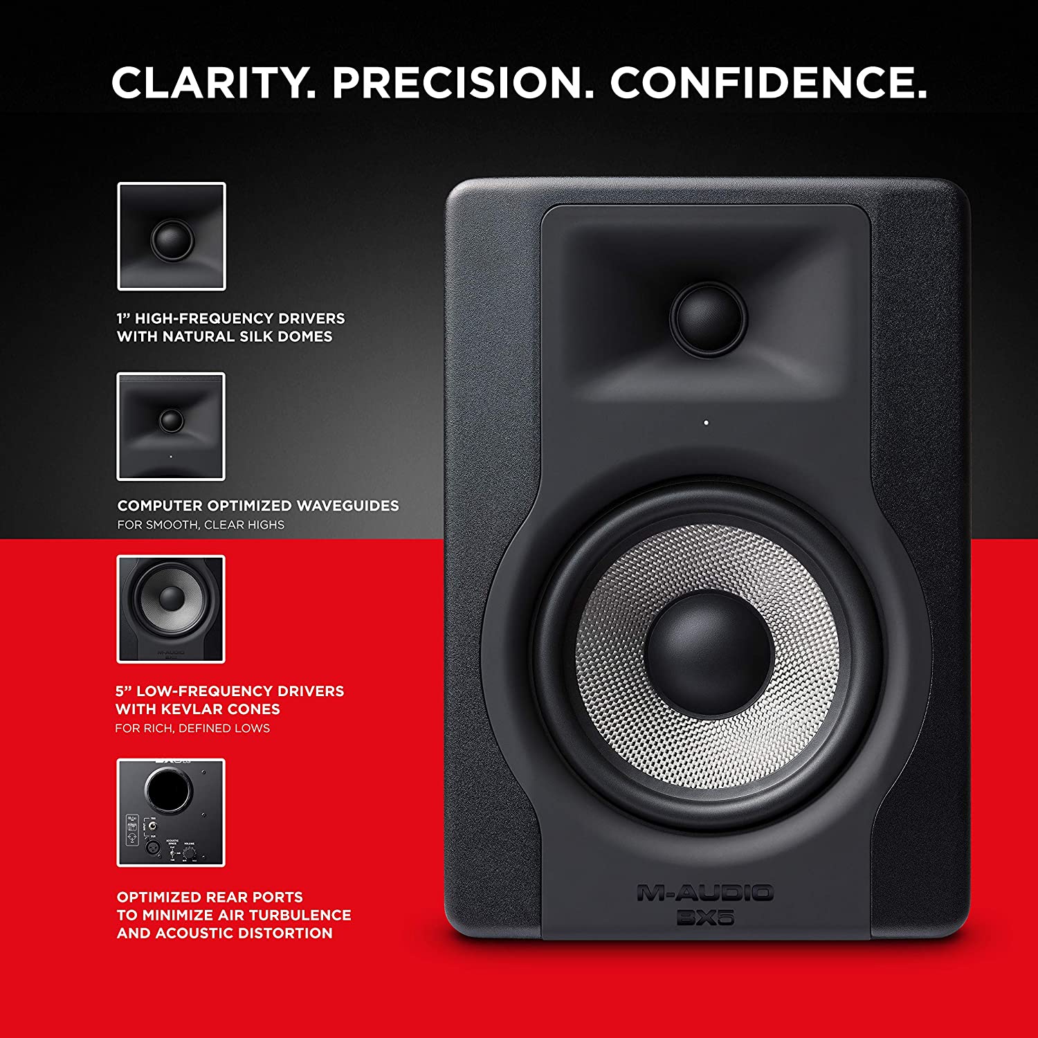 M-Audio BX5 D3 Compact 2-Way 5 Inch127cm Active Studio XLR Monitor Speaker for Music Production and Mixing Black