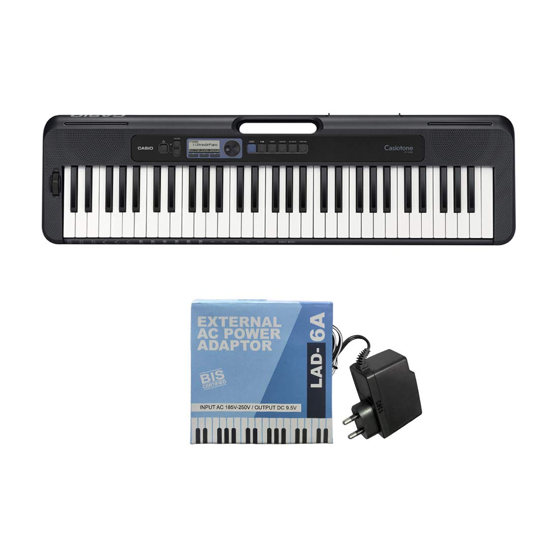 Casio CT-S300 61-Key Touch Sensitive Portable Keyboard Black With Free Adapter