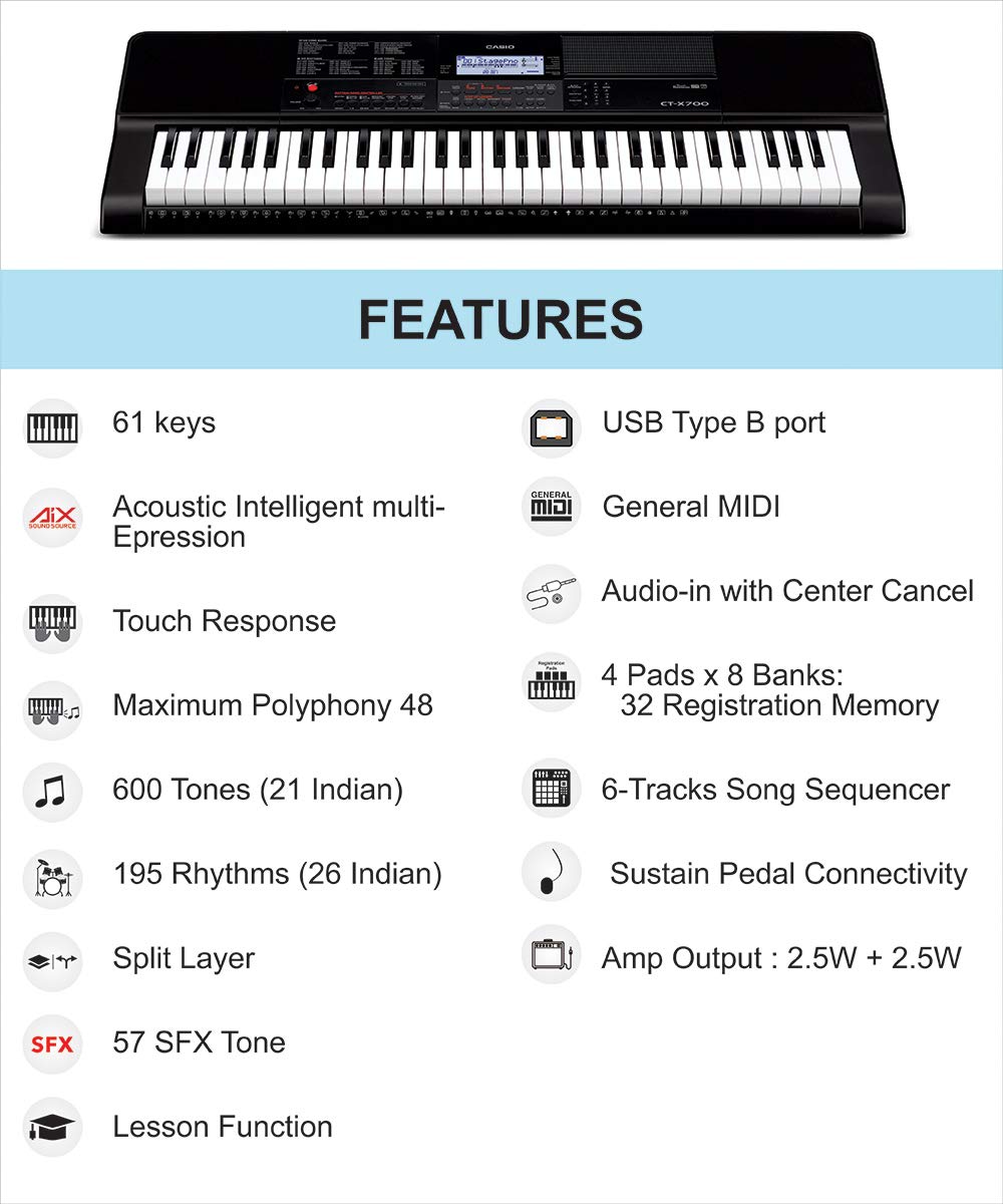 Casio CT-X700 61-Key Touch Sensitive Portable Keyboard with Carry Case