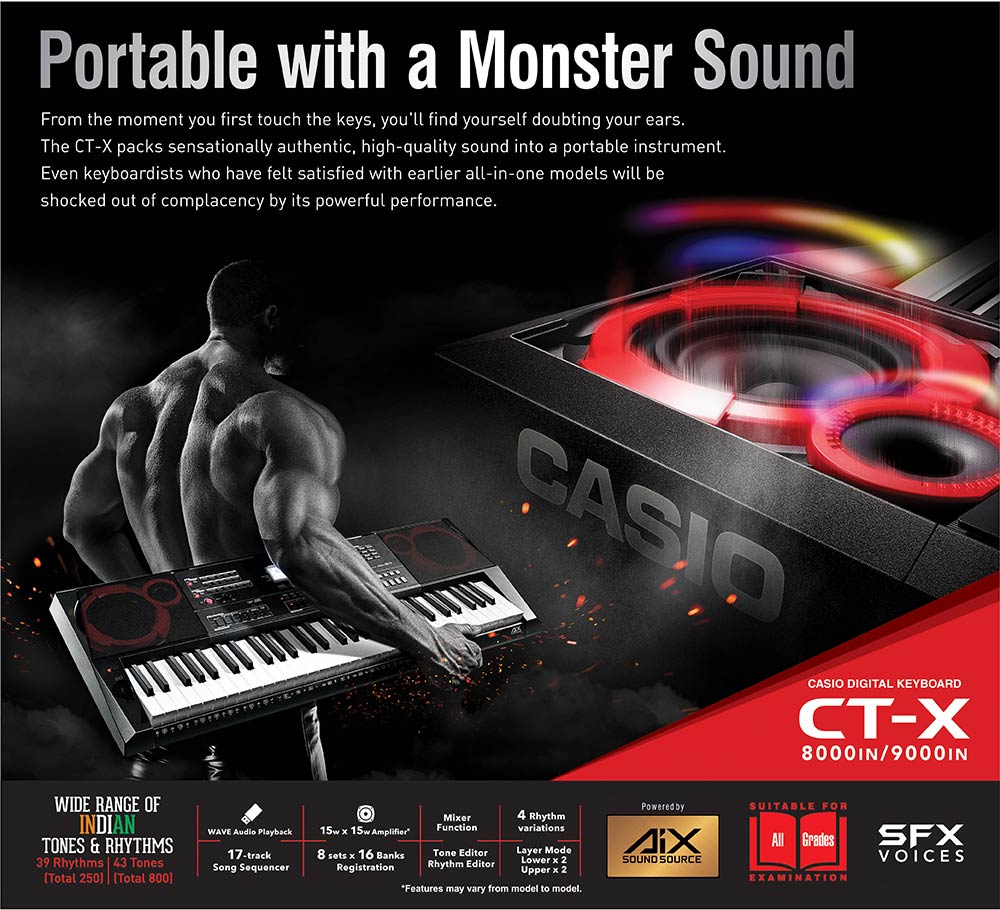 Casio CT-X9000 61-keys portable keyboard with free adapter carry bag dust cover and stand combo pack