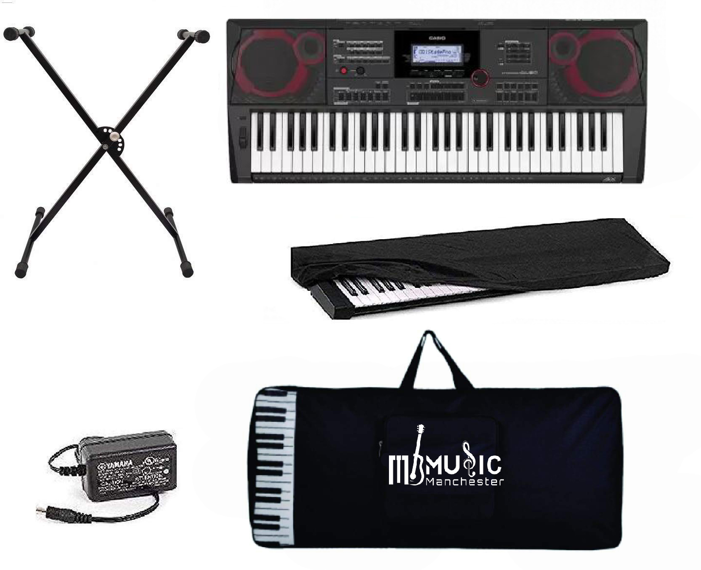 Casio CT-X9000 61-keys portable keyboard with free adapter carry bag dust cover and stand combo pack