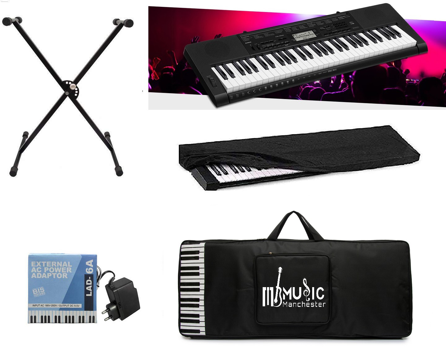 Casio CTK-3500 Electronic Keyboard With Free Adapter Padded Carry Bag Dust cover and Stand - Combo Pack