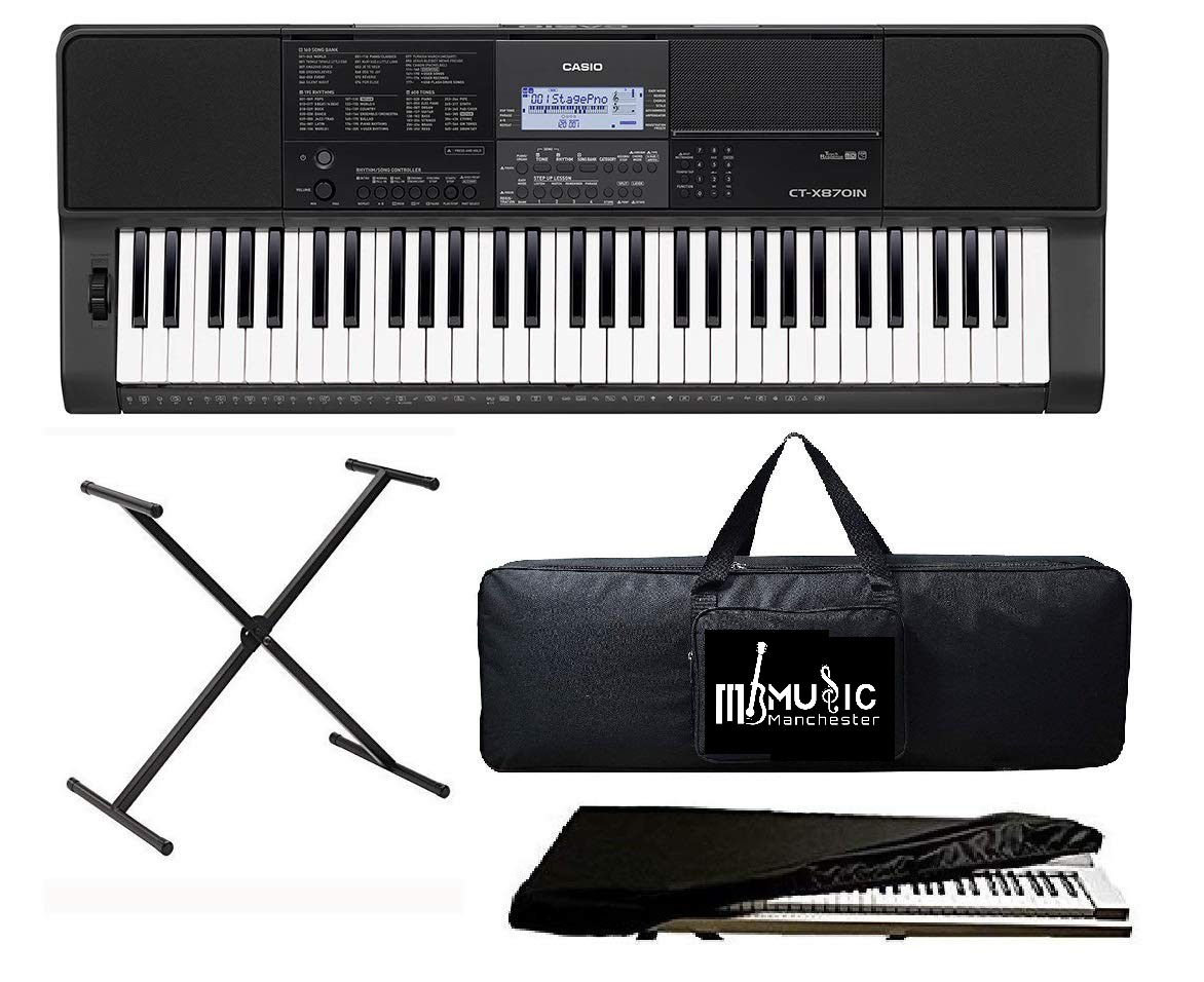Casio keyboard Combo Pack of CTX-870IN 61-Key Portable Keyboard with Keyboard Stand Adapter Keyboard Padded Bag and Keyboard Dust Cover