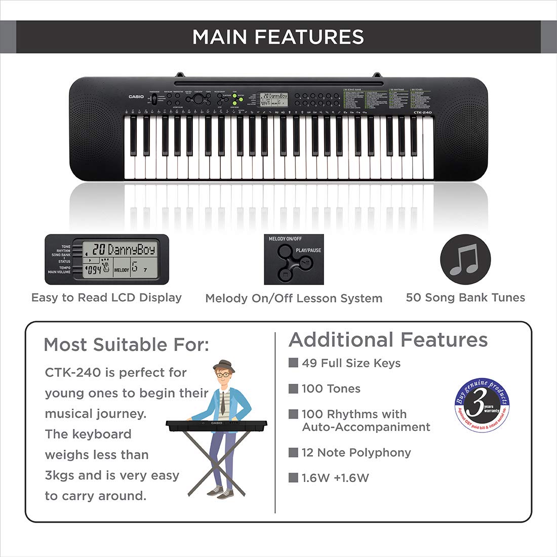 Casio CTK-240 Musical Keyboard Black