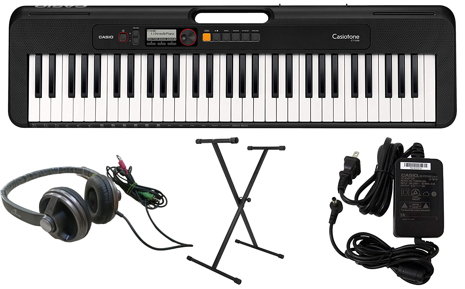 Casio CT-S200BK 61-Key Premium Keyboard Pack with Stand Headphones Power Supply Black