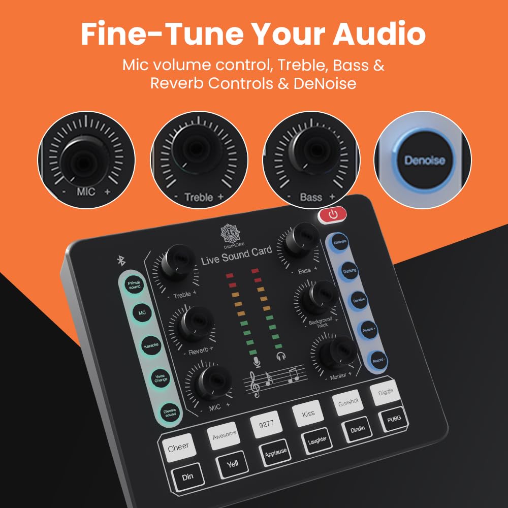 DIGIMORE D-220 Audio Mixer with DJ Mixer Live Sound Card Effects and Voice Changer Podcast Equipment Bundle Stereo Audio Interface Studio Streaming Prefect for Live StreamingPodcastingGaming