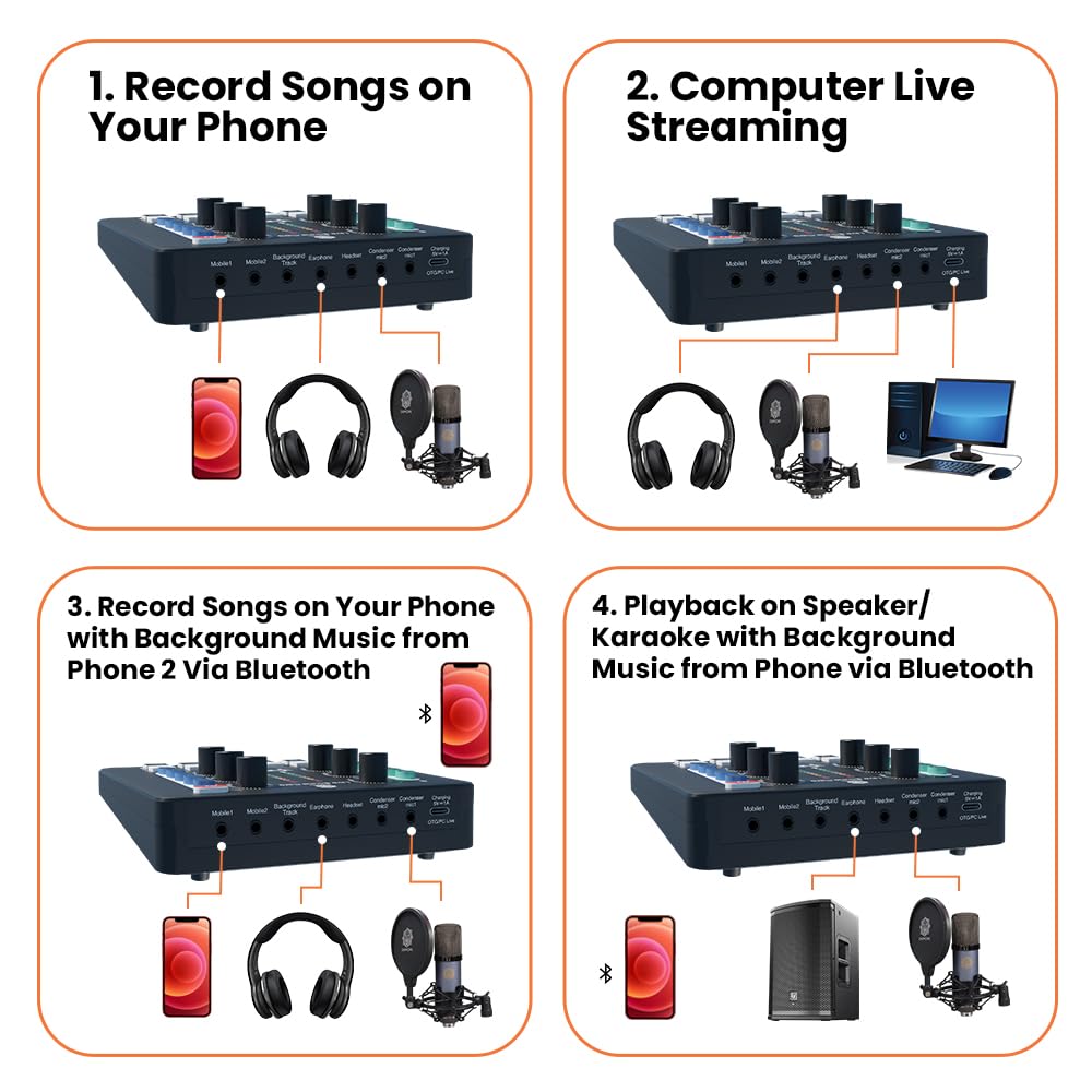 DIGIMORE D-220 Audio Mixer with DJ Mixer Live Sound Card Effects and Voice Changer Podcast Equipment Bundle Stereo Audio Interface Studio Streaming Prefect for Live StreamingPodcastingGaming
