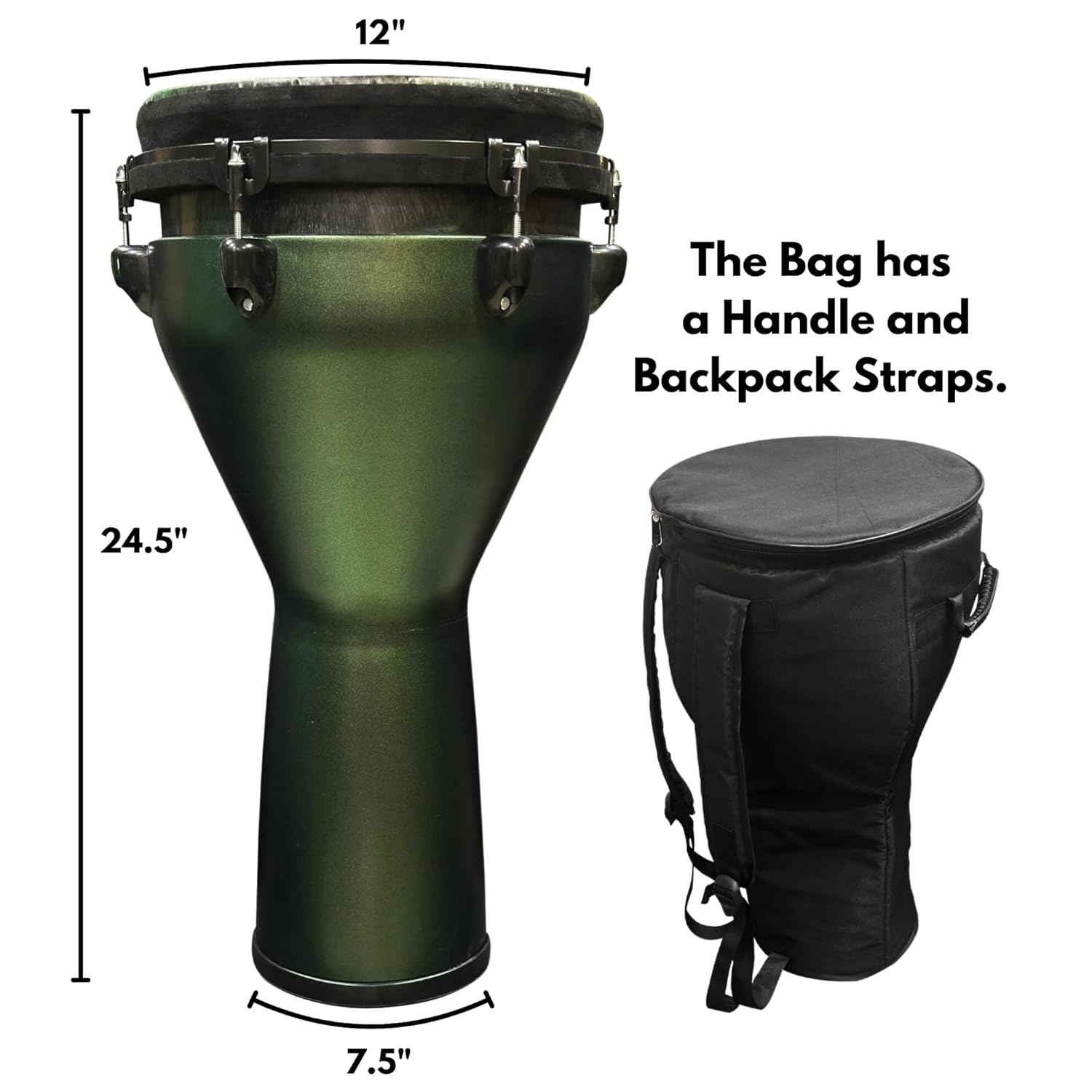 Pluto Djembe 12 Green With Cover -12GP