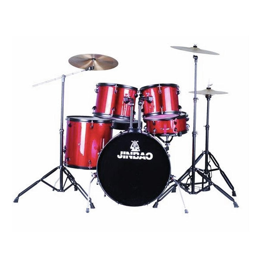 JINBAO 5pc Complete Drum Set JBP1103 with Cymbals and Throne Wine Red