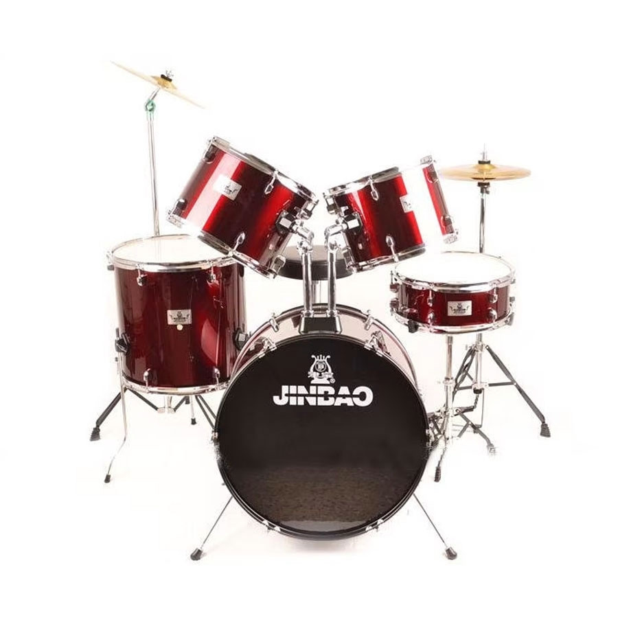 JINBAO 5pc Complete Drum Set JBP1103 with Cymbals and Throne Wine Red