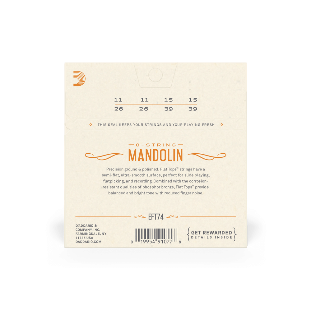 DADDARIO EFT74 SET MANDOLIN FLAT TOP PB MED