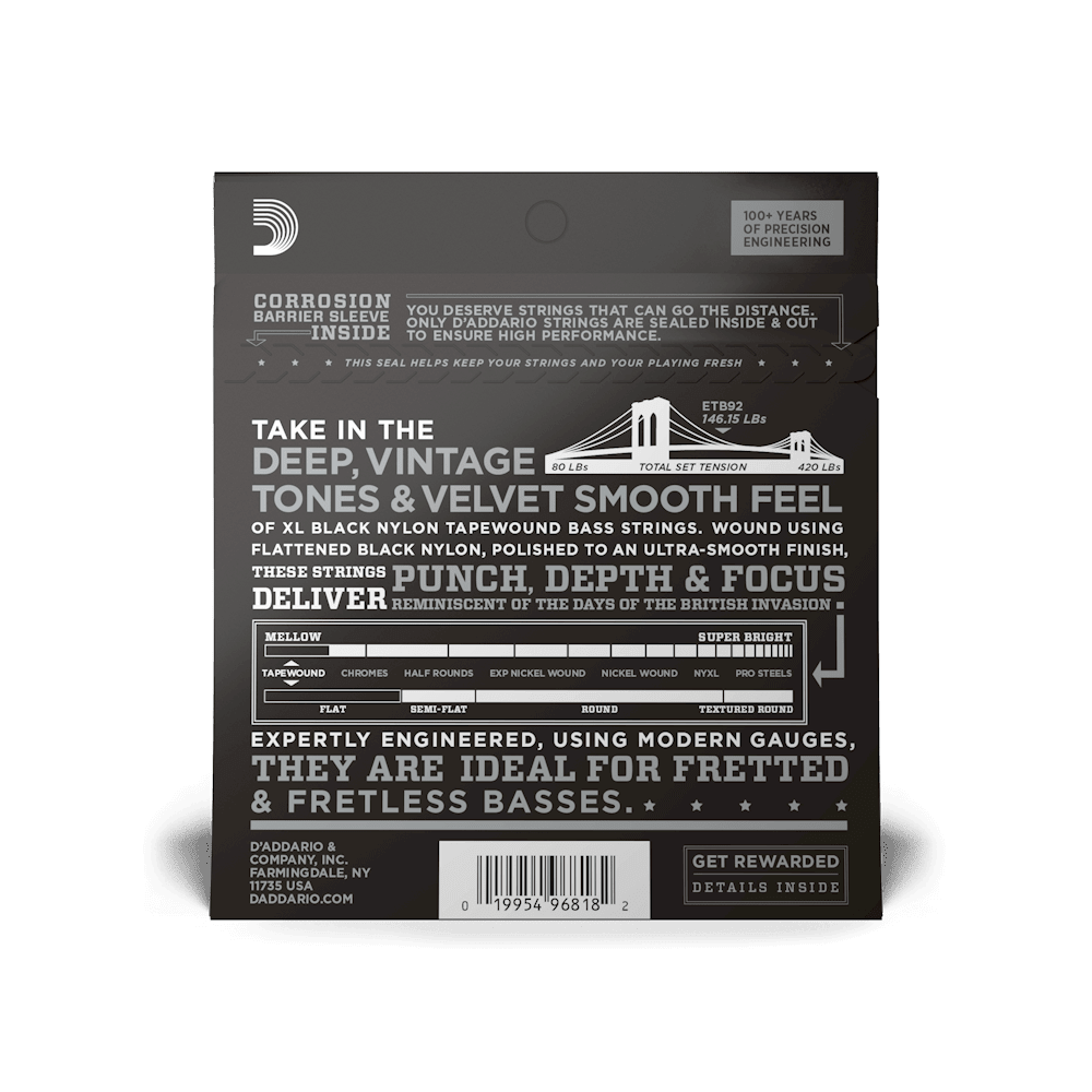 DADDARIO ETB92 SET BASS TAPEWOUND 50-105 LONG