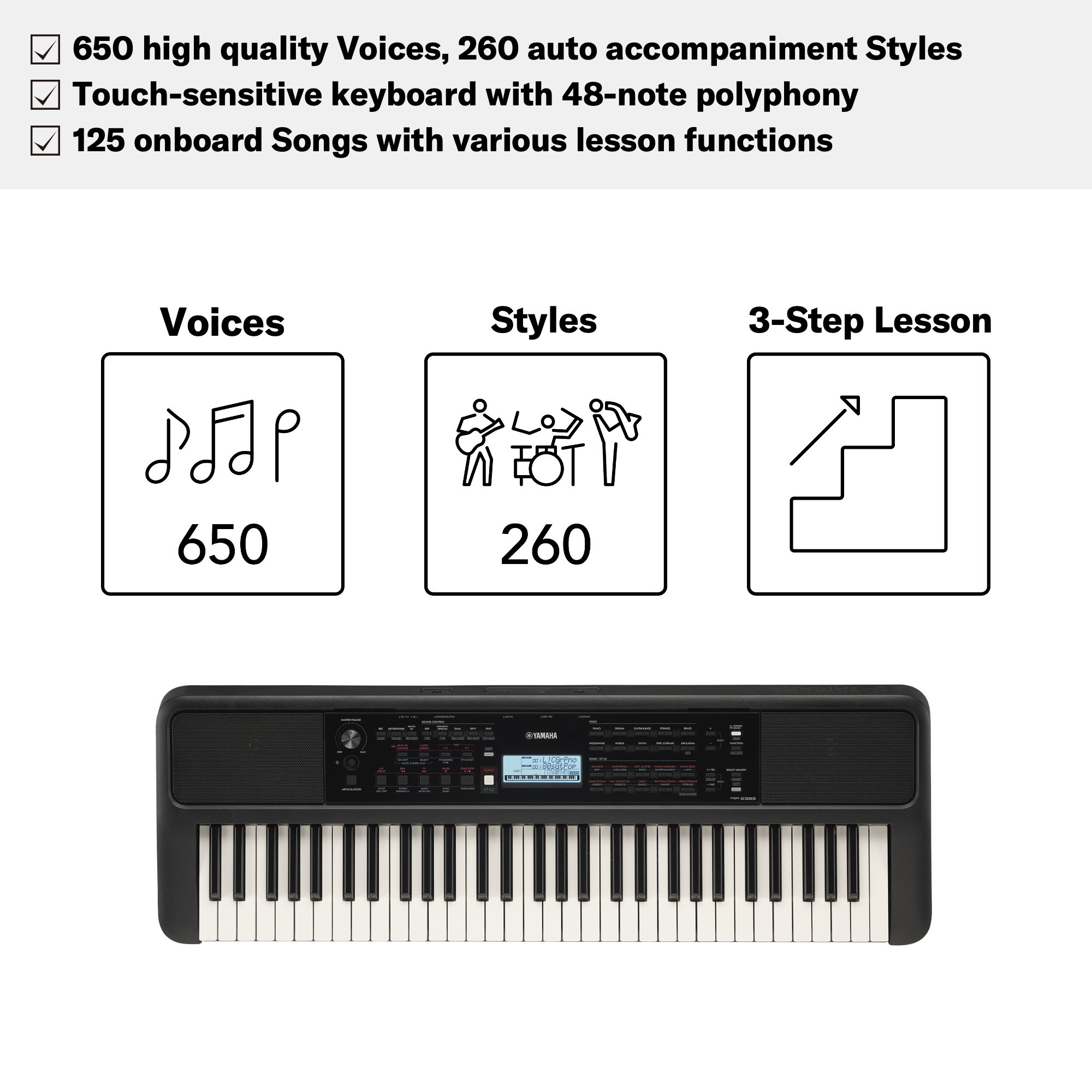 Yamaha PSR-E383 Portable Keyboard 61 Keys Adaptor Included