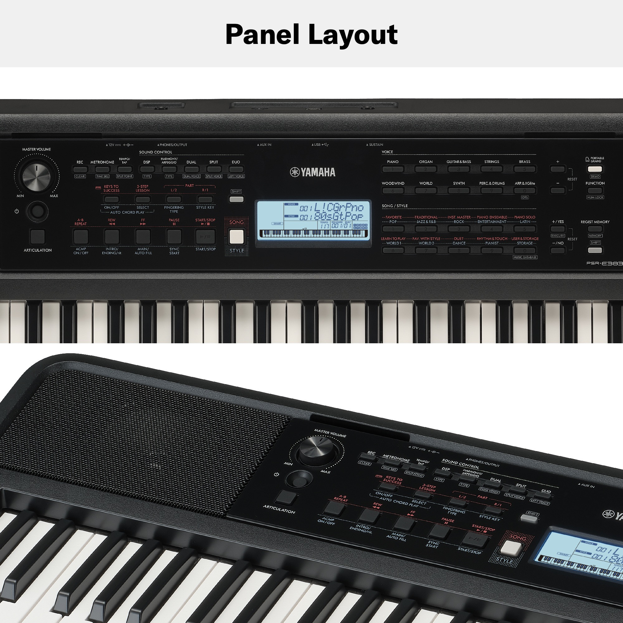 Yamaha PSR-E383 Portable Keyboard 61 Keys Adaptor Included