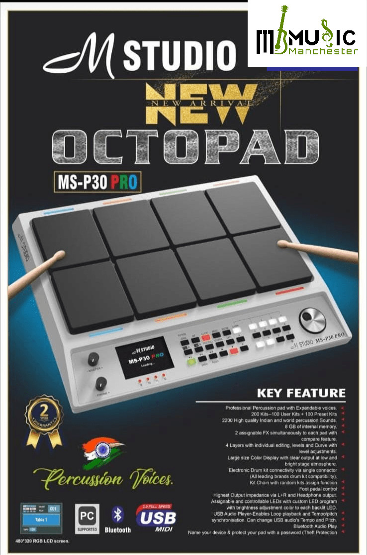 M-Studio MS-P30 PRO Digital Percussion Octapad With New Indian Tones and Bluetooth White