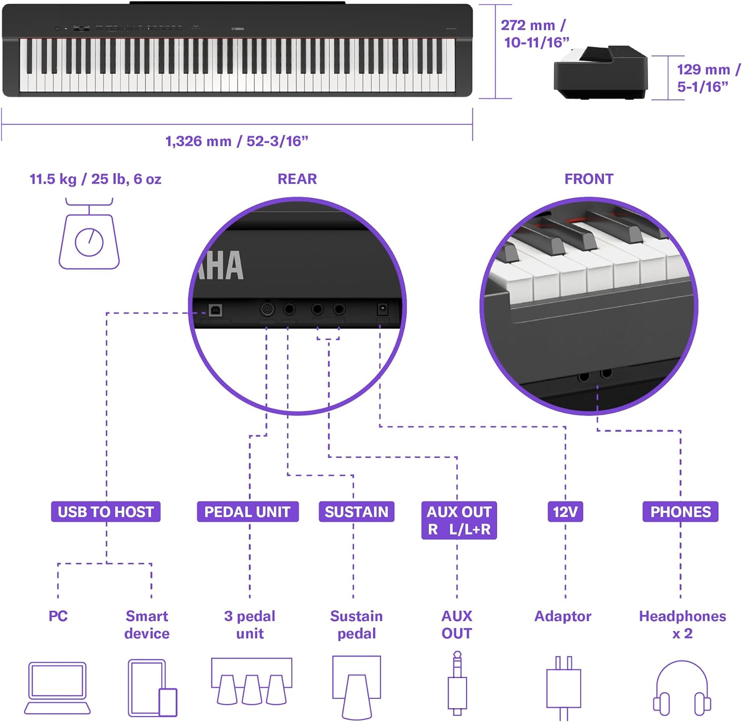Yamaha P225B 88-Key Weighted Action Digital Piano with Bag Power Supply and Sustain Pedal Black P225B