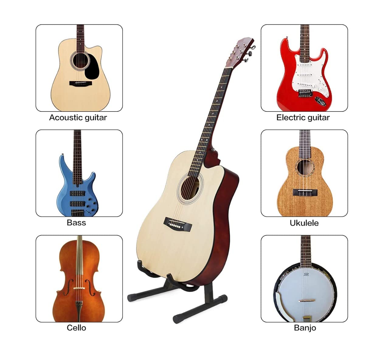 Music Xpert J-40E Neowood Portable Folding Guitar Stand with Foam Padding and Non-Slip Base for Acoustic GuitarElectric Guitarbass GuitarClassical Guitar and Ukulele