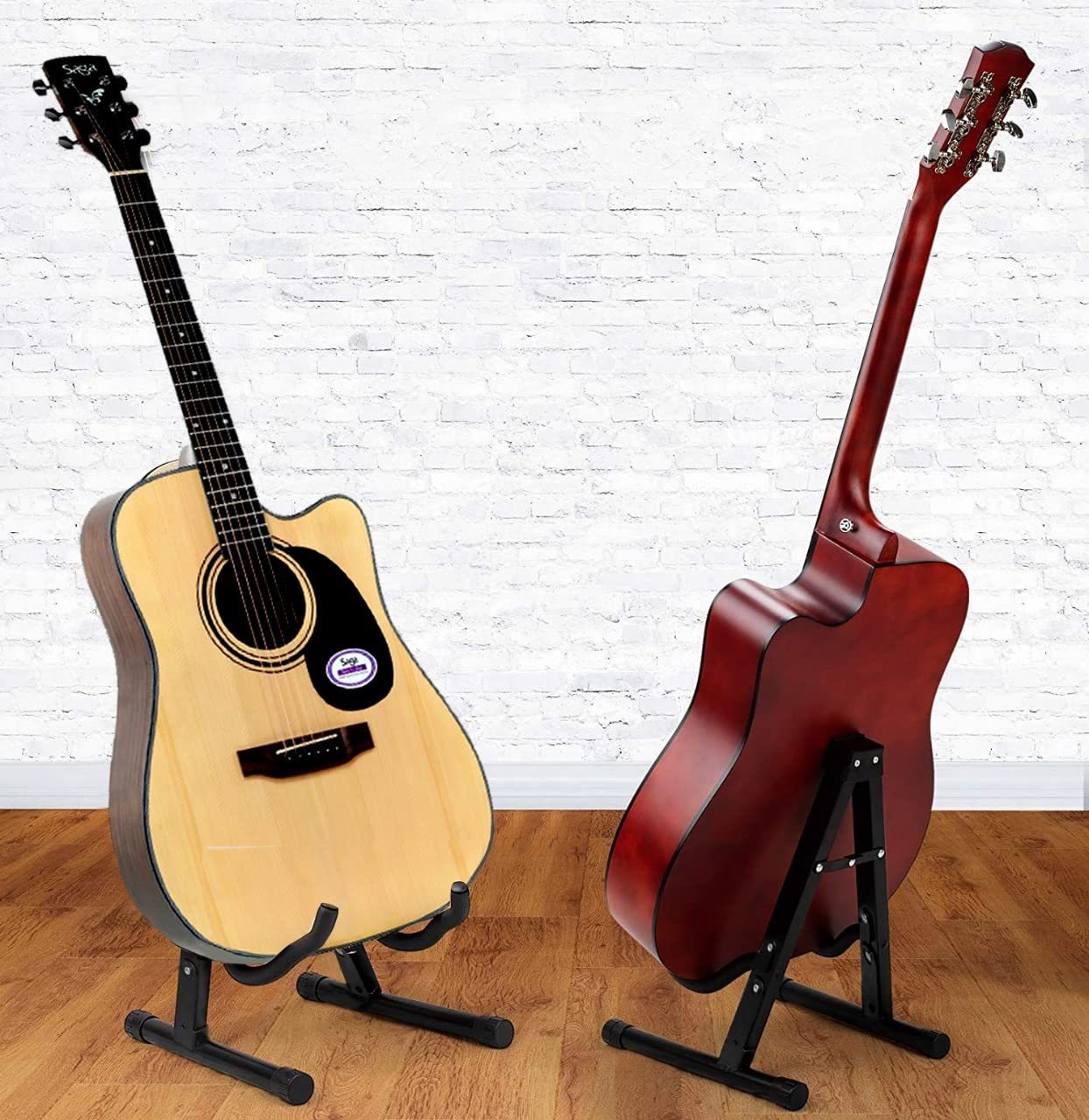 Music Xpert J-40E Neowood Portable Folding Guitar Stand with Foam Padding and Non-Slip Base for Acoustic GuitarElectric Guitarbass GuitarClassical Guitar and Ukulele