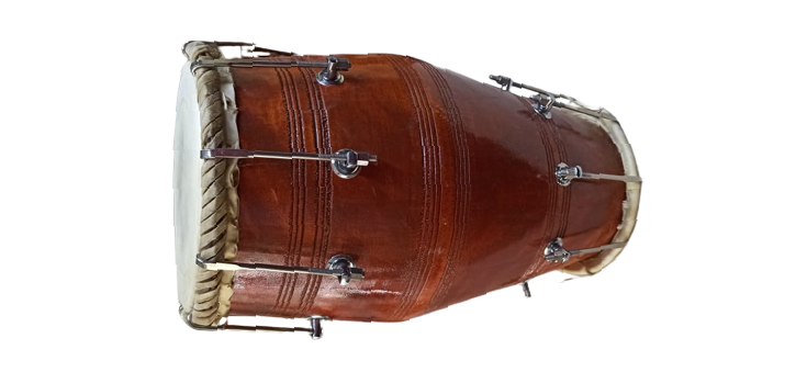 Wooden Musical Intrument Dholak Drum Nuts Bolt Design Brown