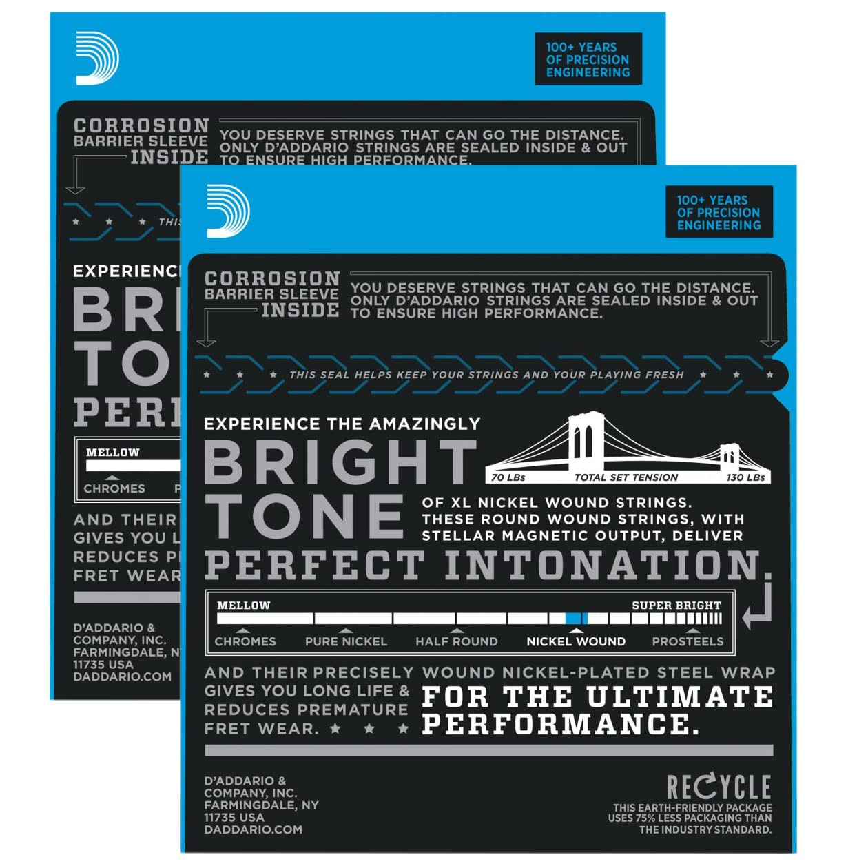 DAddario Electric Regular Light Gauge1046 BRIGHT TONE ROUND WOUND Guitar Strings Bronze