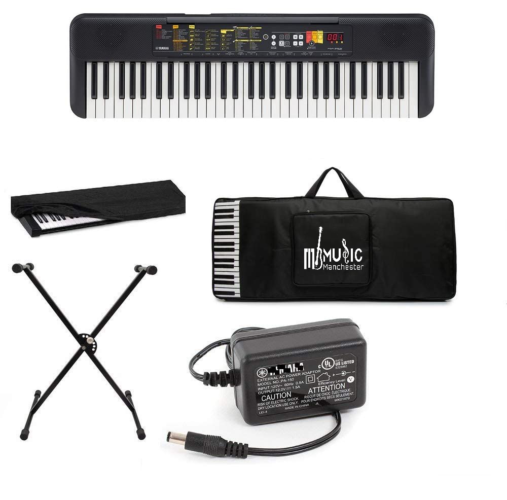 Yamaha PSR-F52 61-Keys Keyboard with adapter dust cover padded carry bag and stand combo pack
