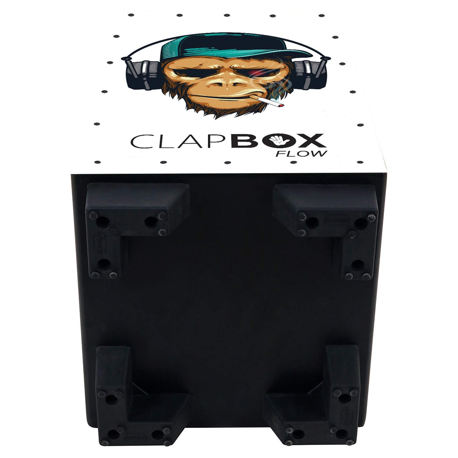 Clapbox Flow Graphic Cajon- Walnut wood H50 W30 L30 - 3 Internal Snares Black Disco Smoking Monkey