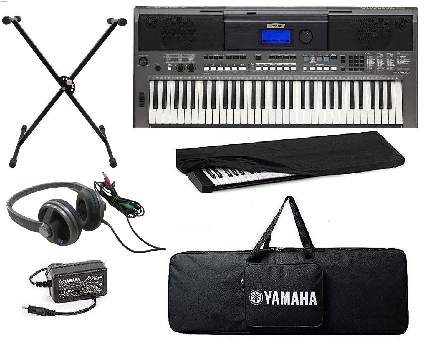 Yamaha PSR-I400 Touch Sensitive Keyboard with Black Carry Bag Stand Dust Cover Adapter and Headphone Combo Pack