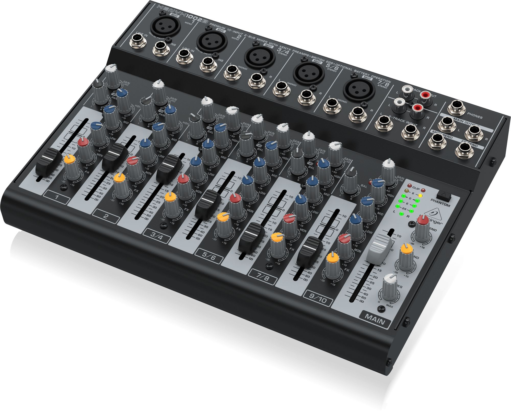 Behringer XENYX 1002B Premium 10-Input 2-Bus Mixer with XENYX Preamps British EQ and Optional Battery Operation