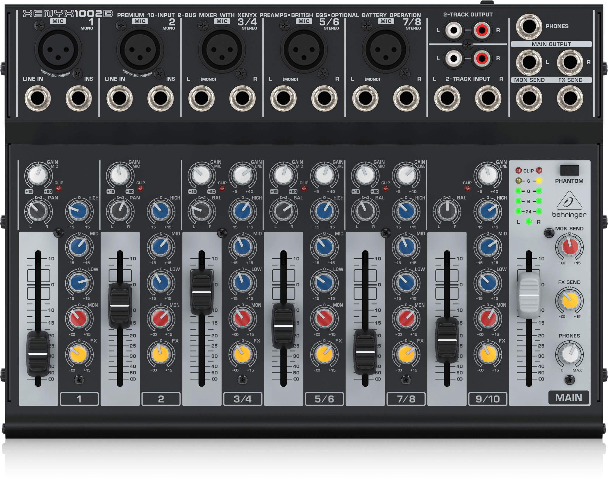 Behringer XENYX 1002B Premium 10-Input 2-Bus Mixer with XENYX Preamps British EQ and Optional Battery Operation