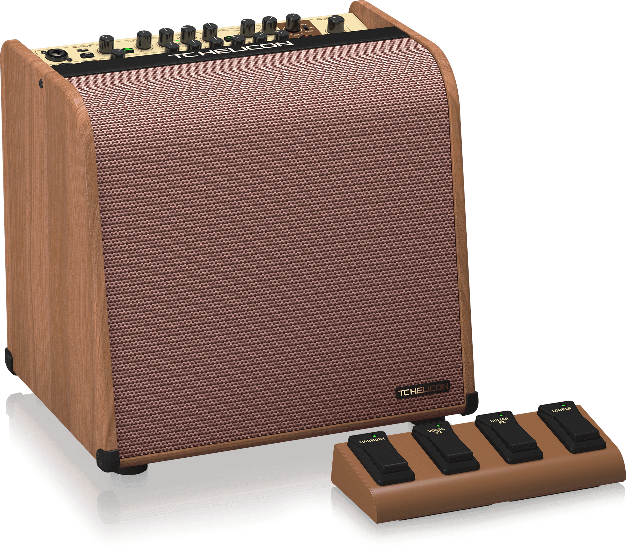 TC Helican HARMONY V100 100W 2-Channel Acoustic Amplifier with Vocal Processing Looper Tannoy Dual Concentric Speaker and 4-Button Footswitch