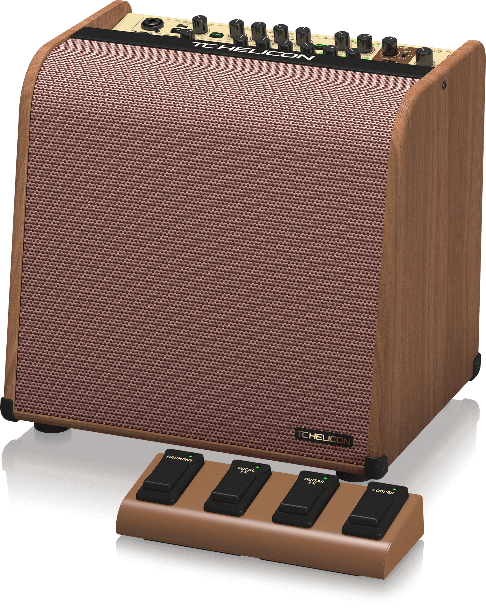 TC Helican HARMONY V100 100W 2-Channel Acoustic Amplifier with Vocal Processing Looper Tannoy Dual Concentric Speaker and 4-Button Footswitch