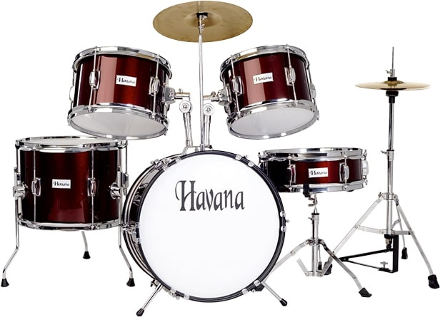 Havana 104-5WR 5-Piece Junior Acoustic Drum Set With Hardware- Wine Red