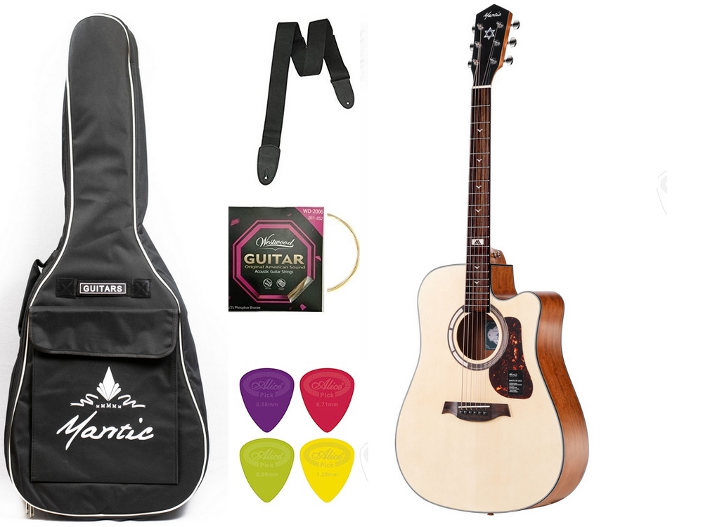 Mantic GT1DC Acoustic Guitar - Natural Combo Pack