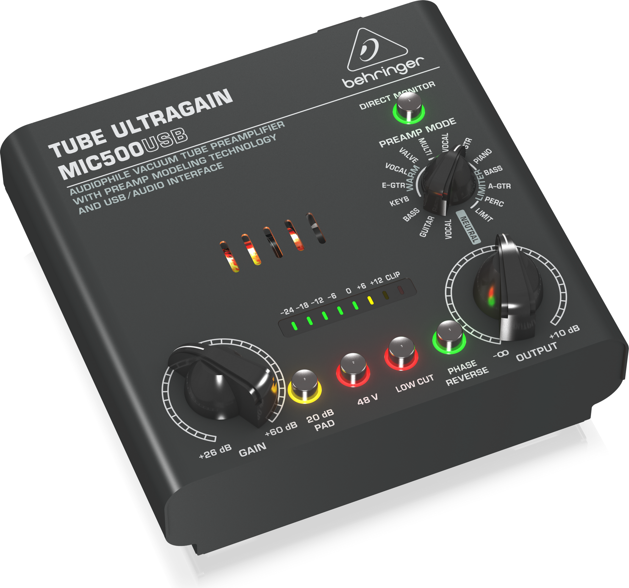 Behringer TUBE ULTRAGAIN MIC500USB Audiophile Vacuum Tube Preamplifier with Preamp Modeling Technology and USBAudio Interface